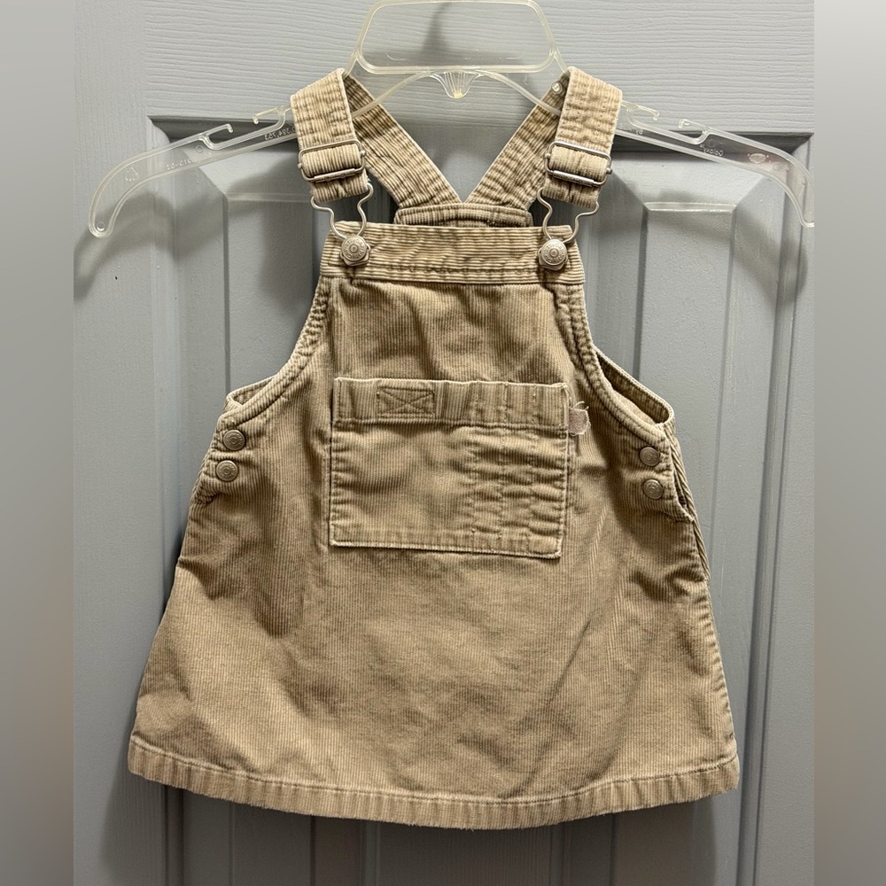 Vintage baby Gap Corduroy Khaki Tan Size 12-18 Months Overalls Skirt 100% Cotton